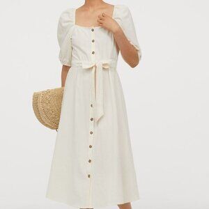 H&M Creped Cotton Midi Dress Women's Size XXS Beige
